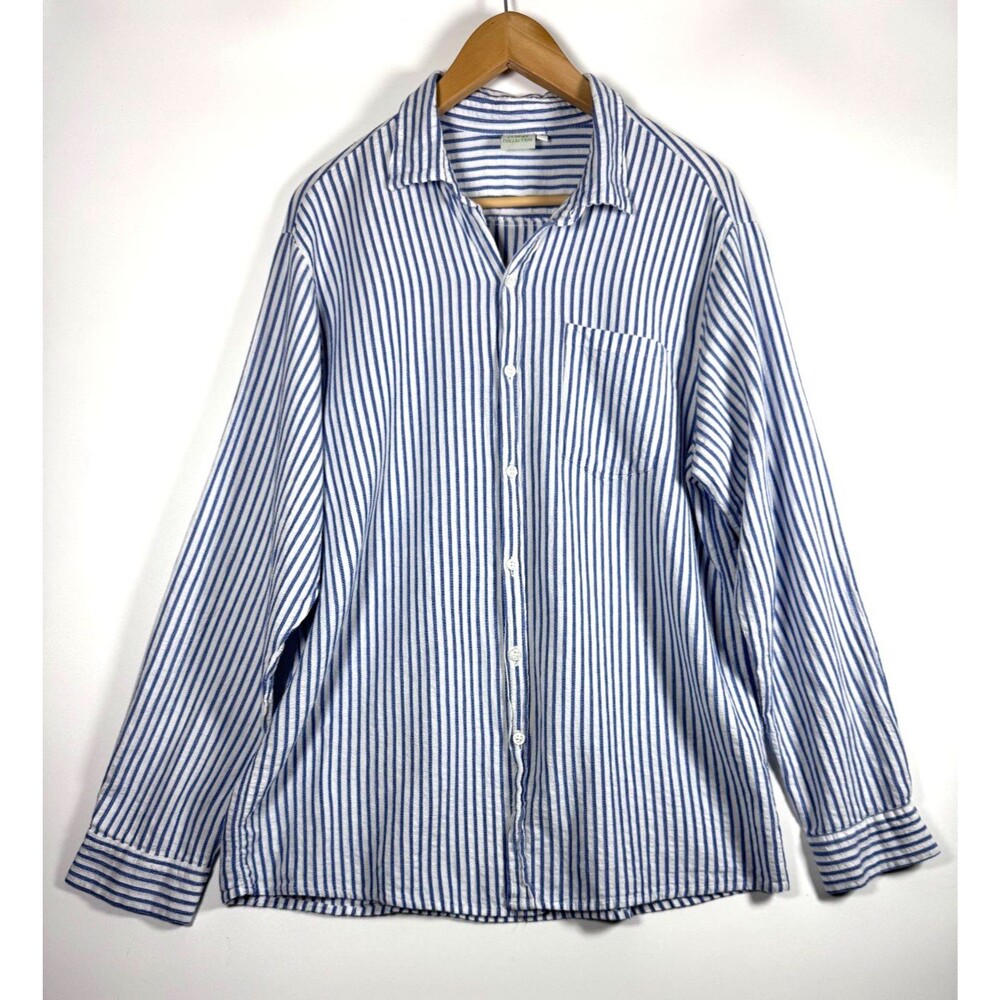 IMA Luxury Collection Shirt‎ Mens Large Blue White Stripe Cotton Made in Greece